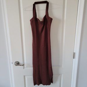 Brown Midi Dress Rib Knit Cross Strap Sleeveless Tube Top Forever 21 Women's L